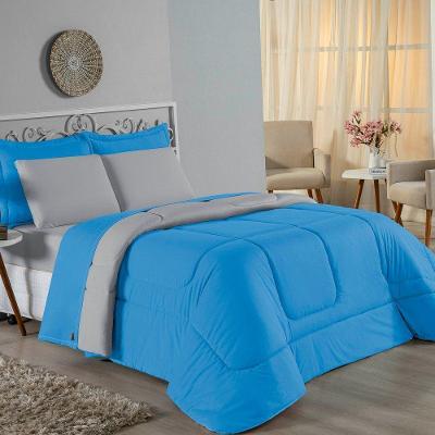 Edredom Queen Nobre 1 Peça Dupla Face 2,40m X 2,60m Malha 100% Algodão - Turquesa / Cinza