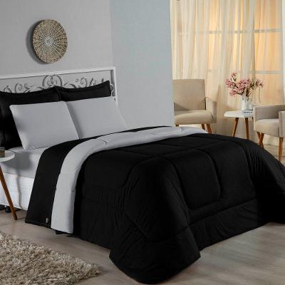 Edredom Queen Nobre 1 Peça Dupla Face 2,40m X 2,60m Malha 100% Algodão - Preto / Cinza