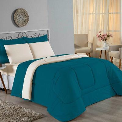 Edredom Queen Nobre 1 Peça Dupla Face 2,20m X 2,40m Malha 100% Algodão - Petróleo / Palha