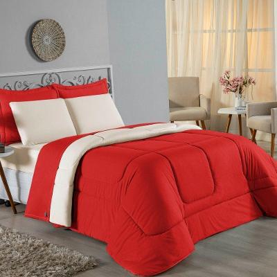 Kit Edredom Dupla Face + Jogo De Lençol Casal Viúva Nobre 6 Peças Malha 100% Algodão - Vermelho / Palha