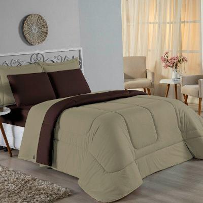 Kit Edredom Dupla Face + Jogo De Lençol Casal Viúva Nobre 7 Peças Malha 100% Algodão - Avelã / Marrom