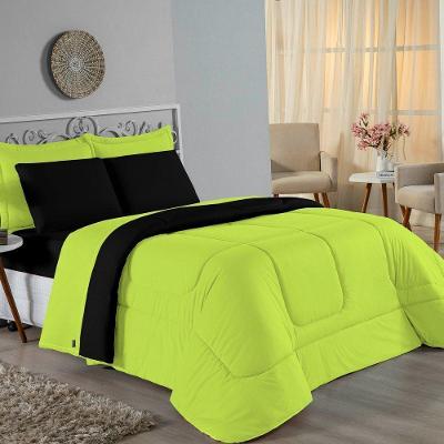 Kit Edredom Dupla Face + Jogo De Lençol Casal Viúva Nobre 6 Peças Malha 100% Algodão - Pistache / Preto