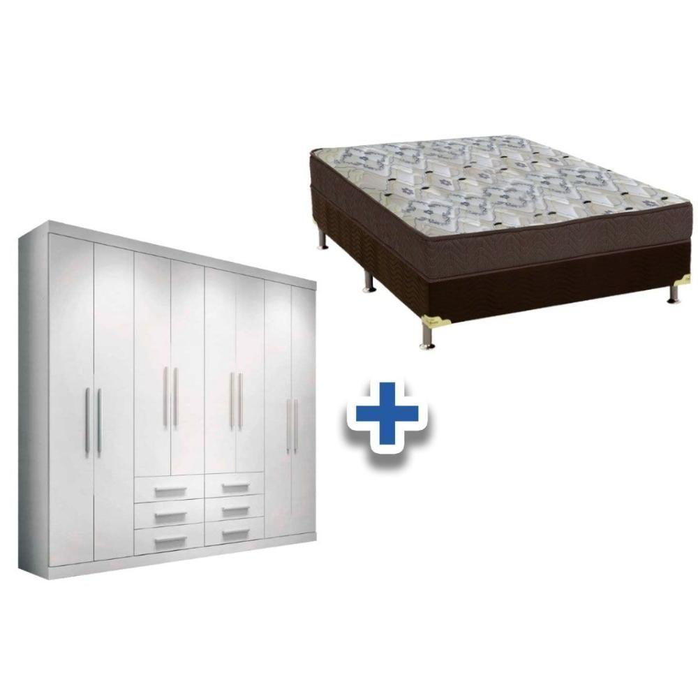 Cama Box Casal + Colchão D45 Ortobom + Guarda Roupa Master 8.6 Branco - 1