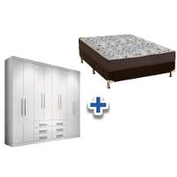 Cama Box Casal + Colchão D45 Ortobom + Guarda Roupa Master 8.6 Branco - 1