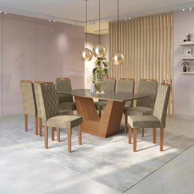 Conjunto Sala De Jantar Verbana Kappesberg 8 Cadeiras Veludo Bege