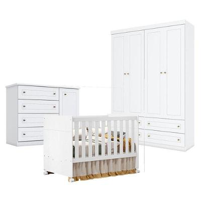 Quarto De Bebê Americano 4 Portas Com Berço Americano Katatau Branco Acetinado - Reller - Henn