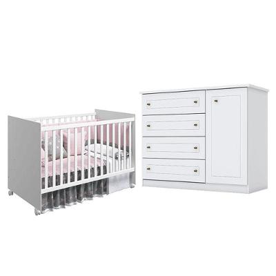 Berço Nacional Mel Branco Acetinado - Reller E Cômoda Infantil Americano Branco Hp - Henn