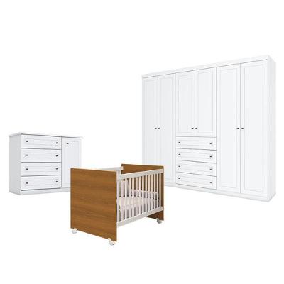Quarto De Bebê Americano 6 Portas Com Berço Nacional Mel Branco Savana- Reller - Henn
