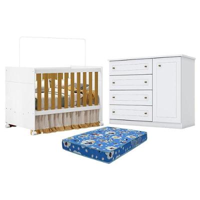 Berço Americano Katatau Branco Acetinado Savana - Reller E Cômoda Infantil Americano Branco Hp E Colchão Ortobom - Henn
