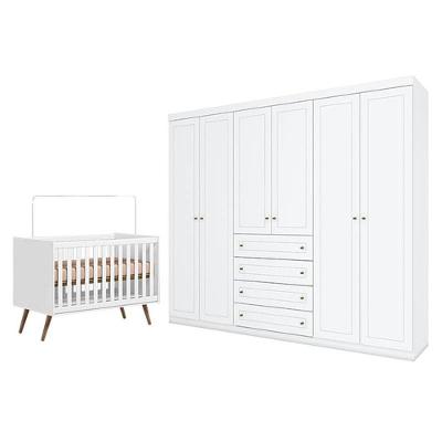 Berço Americano Q Encanto 3820 Retrô Branco Acetinado - Qmovi E Guarda Roupa Casal Americano 6 Portas Branco Hp - Henn