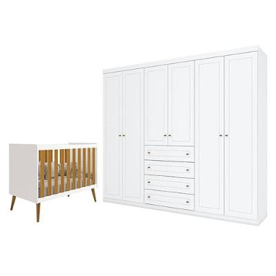 Berço Americano Isis Branco Acetinado Savana - Reller E Guarda Roupa Casal Americano 6 Portas Branco Hp - Henn