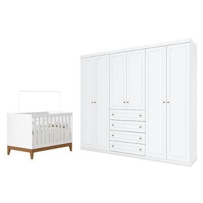 Berço Americano Flip Branco Acetinado Reller E Guarda Roupa Casal Americano 6 Portas Branco Hp