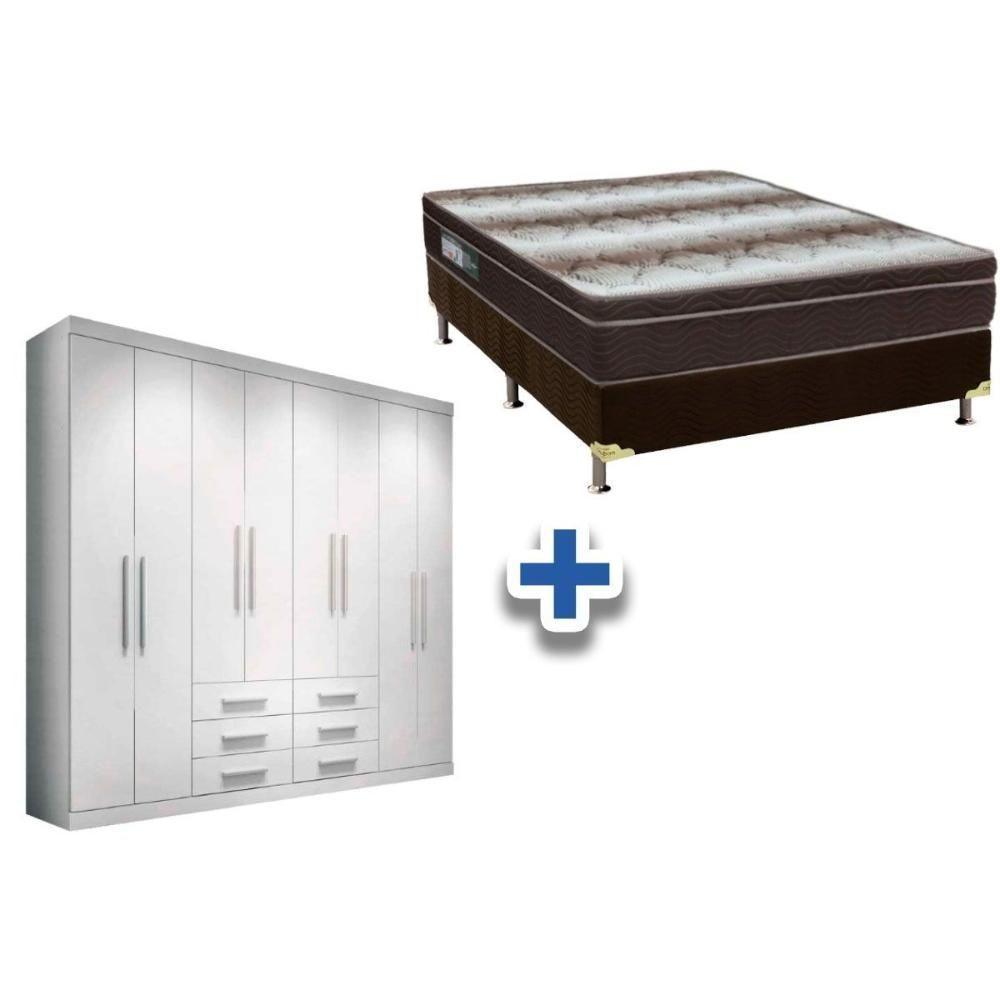 Cama Box Casal + Colchão Light Ortobom + Guarda Roupa Master 8.6 Branco - 1