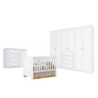 Quarto De Bebê Americano 6 Portas Com Berço Americano Katatau Branco Acetinado - Reller - Henn