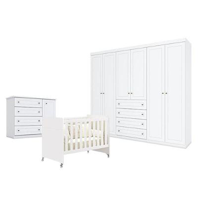 Quarto De Bebê Americano 6 Portas Com Berço Americano Evolution 4 Em 1 Branco Acetinado Reller - Henn