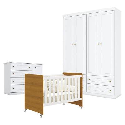 Quarto De Bebê Americano 4 Portas Com Berço Americano Evolution 4 Em 1 Branco Acetinado Savana Reller - Henn
