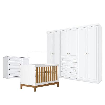 Quarto De Bebê Americano 6 Portas Com Berço Americano Flip Branco Acetinado Savana Reller - Henn