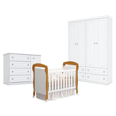 Quarto De Bebê Americano 4 Portas Com Berço Danny Branco Acetinado Savana Reller - Henn.