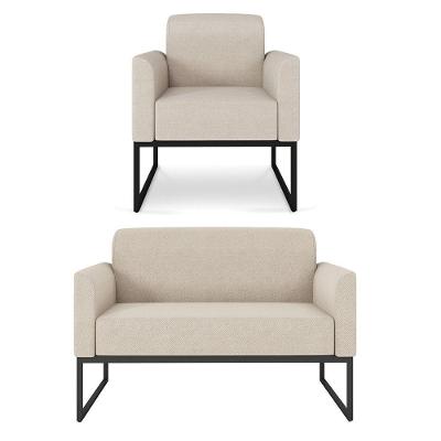 Kit 01 Namoradeira 02 Lugares E 01 Poltrona Marisa Linho Areia A27 Preto