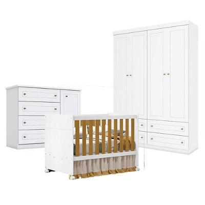 Quarto De Bebê Americano 4 Portas Com Berço Americano Katatau Branco Acetinado Savana - Reller - Henn