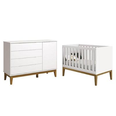 Berço Americano E Cômoda Com Porta Classic Elfe Branco Acetinado Com Pés Madeira - Reller