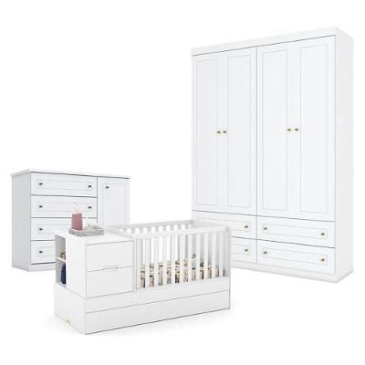 Quarto De Bebê Americano 4 Portas Com Berço Americano Multifuncional Formare Branco Acetinado - Matic - Henn