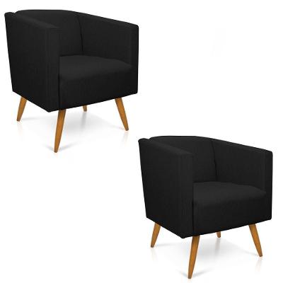 Kit 02 Poltronas Sara Linho Pés Palito Castanho A79 Preto