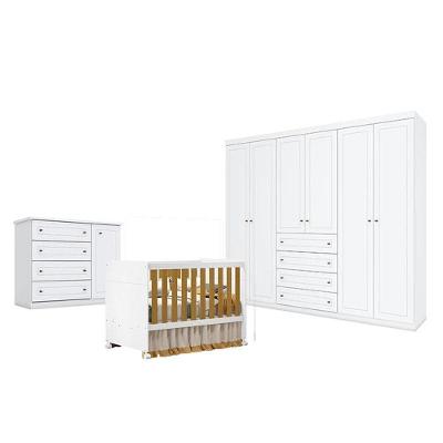 Quarto De Bebê Americano 6 Portas Com Berço Americano Katatau Branco Acetinado Savana - Reller - Henn
