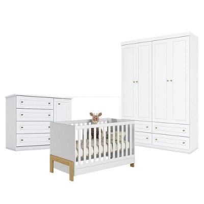 Quarto De Bebê Americano 4 Portas Com Berço Americano Mini Cama Fantasia Branco Acetinado - Qmovi - Henn