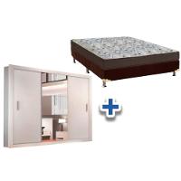 Cama Box Casal + Colchão D45 Ortobom + Guarda Roupa Veneza Luxo Branco - 1