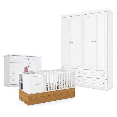 Quarto De Bebê Americano 4 Portas Com Berço Americano Multifuncional Formare Branco Freijó - Matic - Henn
