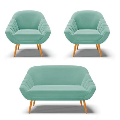 Kit 01 Namoradeira E 02 Poltronas Suede Azul Turquesa