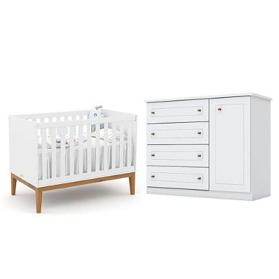 Berço Americano Unique Branco Soft Eco Wood - Matic E Cômoda Infantil Americano Branco Hp - Henn