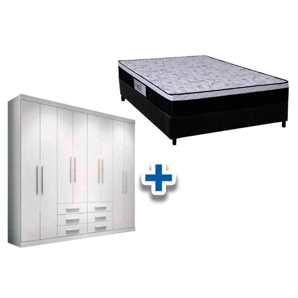 Cama Box Casal + Colchão Foggia Sogni + Guarda Roupa Master 8.6 Branco - 1
