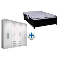 Cama Box Casal + Colchão Foggia Sogni + Guarda Roupa Master 8.6 Branco - 1
