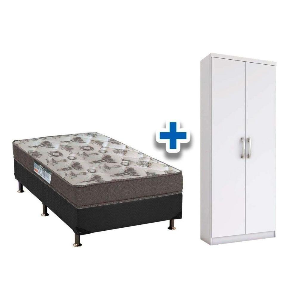 Cama Box Solteiro CRC + D33 Iso Ortobom + Armário Multiuso Margarida Branco - 1