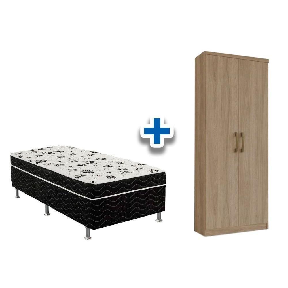 Cama Box Solteiro Conjugado Ortobom + Armário Multiuso Margarida Rústico - 1