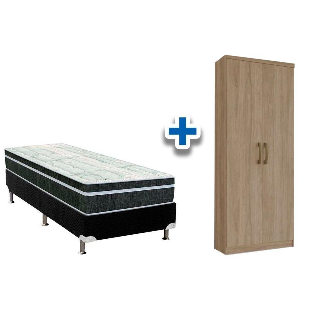 Cama Box Solteiro Crc + Bonnel Orthoflex + Armário Multiuso Margarida Rústico - 1