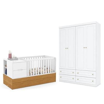 Berço Americano Multifuncional Formare Branco Freijó - Matic E Guarda Roupa Infantil Americano 4 Porta Branco Hp - Henn