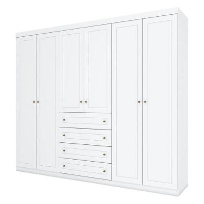 Berço Americano Flip Branco Acetinado Savana Reller E Guarda Roupa Casal Americano 6 Portas Branco Hp - Henn