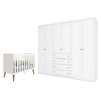 Berço Americano Isis Branco Acetinado Savana - Reller E Guarda Roupa Casal Americano 6 Portas Branco Hp - Henn