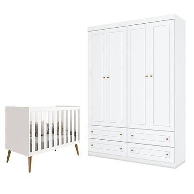 Berço Americano Isis Branco Acetinado - Reller E Guarda Roupa Infantil Americano 4 Portas Branco Hp - Henn