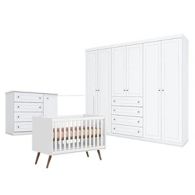 Quarto De Bebê Americano 6 Portas Com Berço Americano Q Encanto 3820 Retrô Branco Acetinado - Qmovi - Henn
