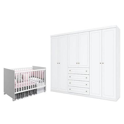 Berço Nacional Mel Branco Acetinado - Reller E Guarda Roupa Casal Americano 6 Portas Branco Hp - Henn