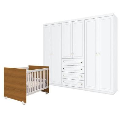 Berço Nacional Mel Branco Savana - Reller E Guarda Roupa Casal Americano 6 Portas Branco Hp - Henn