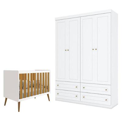 Berço Americano Isis Branco Acetinado Savana - Reller E Guarda Roupa Infantil Americano 4 Portas Branco Hp - Henn