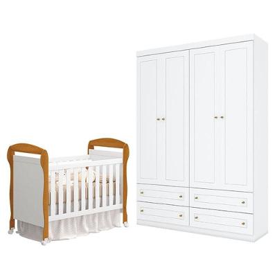Berço Americano Danny Branco Acetinado Savana Reller E Guarda Roupa Infantil 4 Portas Americano Branco Hp - Henn.