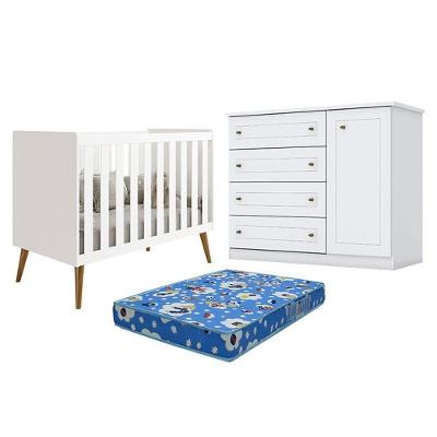 Berço Americano Isis Branco Acetinado - Reller E Cômoda Infantil Americano Branco Hp E Colchão Ortobom - Henn