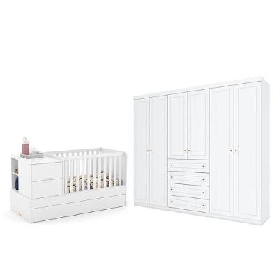 Berço Americano Multifuncional Formare Branco Acetinado - Matic E Guarda Roupa Casal Americano 6 Portas Branco Hp - Henn