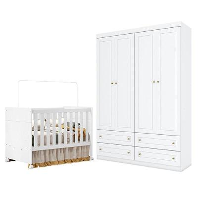 Berço Americano Katatau Branco Acetinado - Reller E Guarda Roupa Infantil Americano 4 Portas Branco Hp - Henn